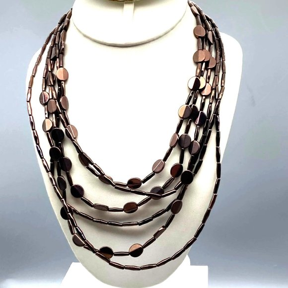 Vintage Chico's Multi Strand Bronze Beaded Necklace - Picture 1 of 4